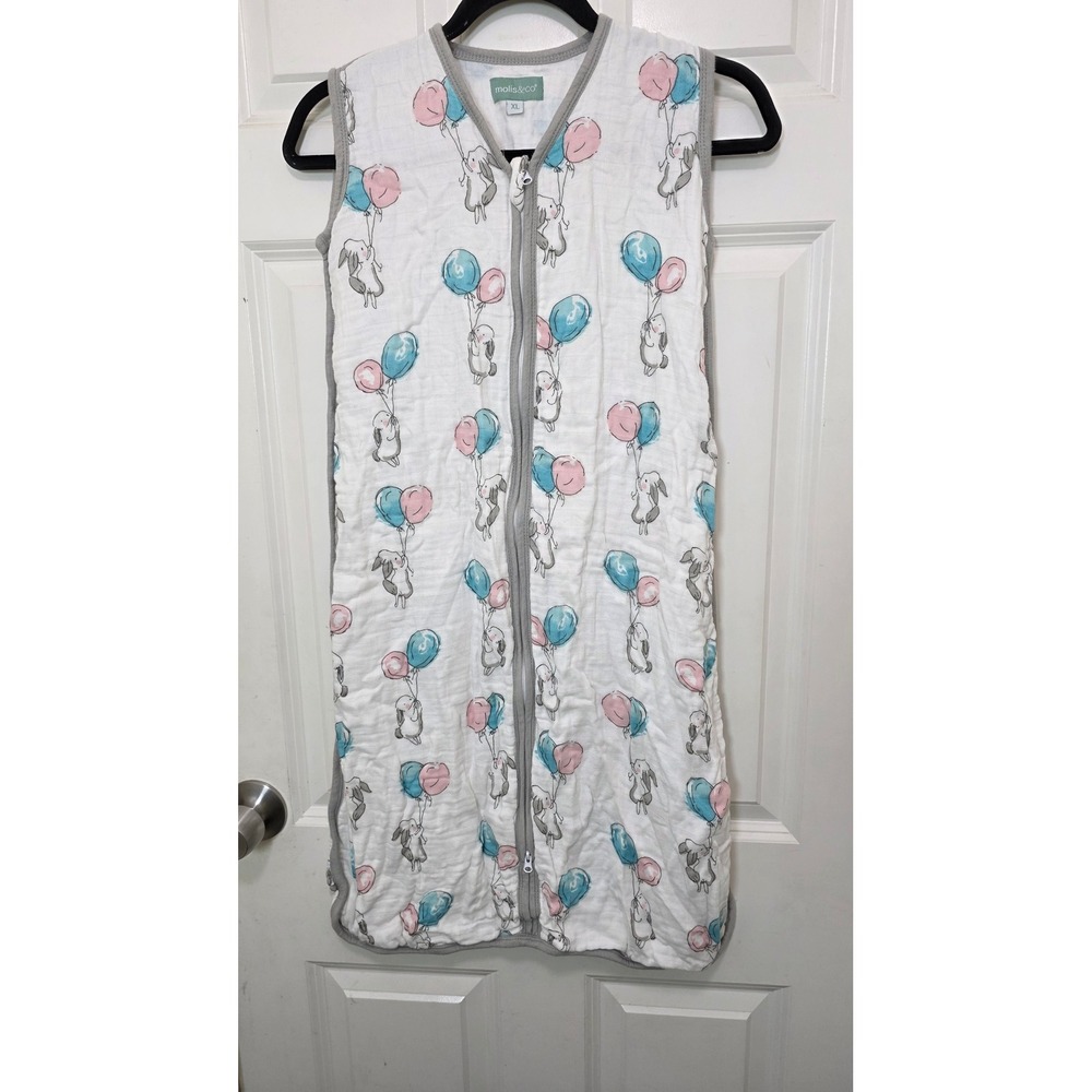 Molis & Co Baby Sleep Sack Unisex XL White Bunny Balloon Muslin 0.5 TOG Wearable